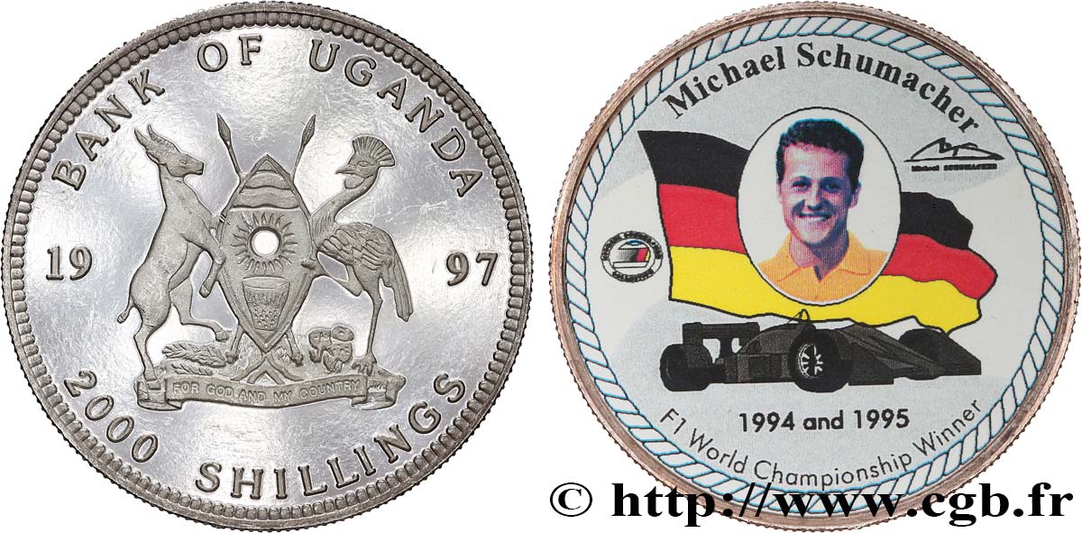 UGANDA 2000 Shillings Proof Michael Schumacher 1997  MS 