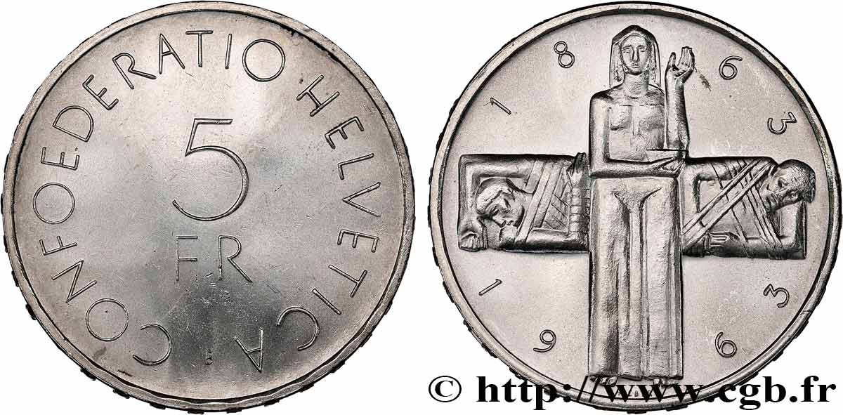 SUISSE 5 Francs centenaire de la Croix Rouge 1963 Berne  SPL 