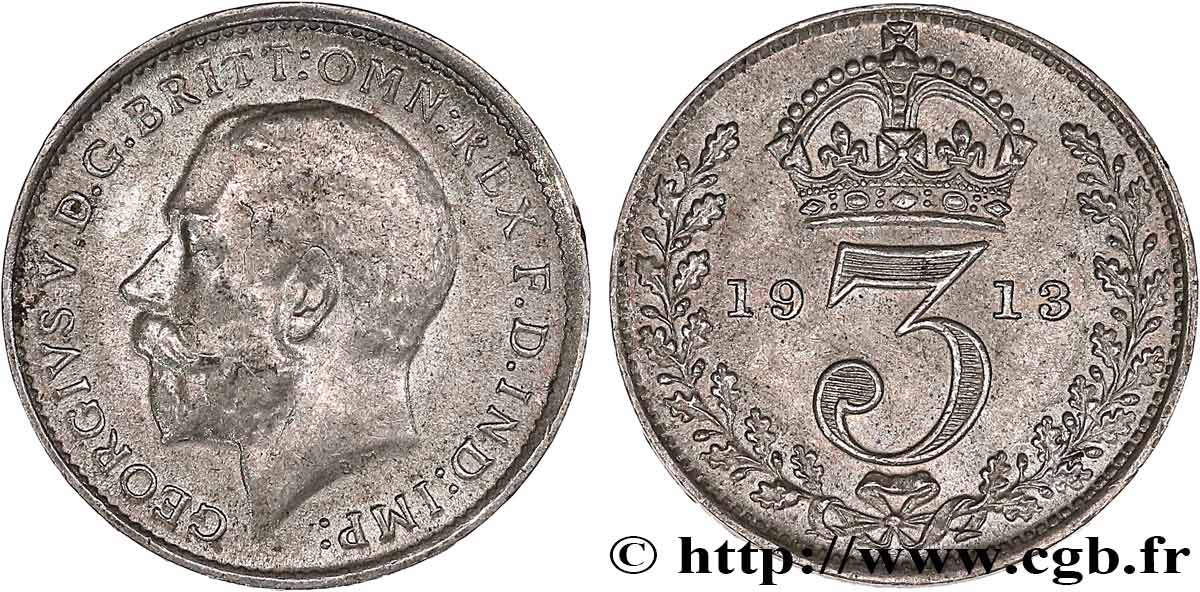 ROYAUME-UNI 3 Pence Georges V 1913  TTB+ 