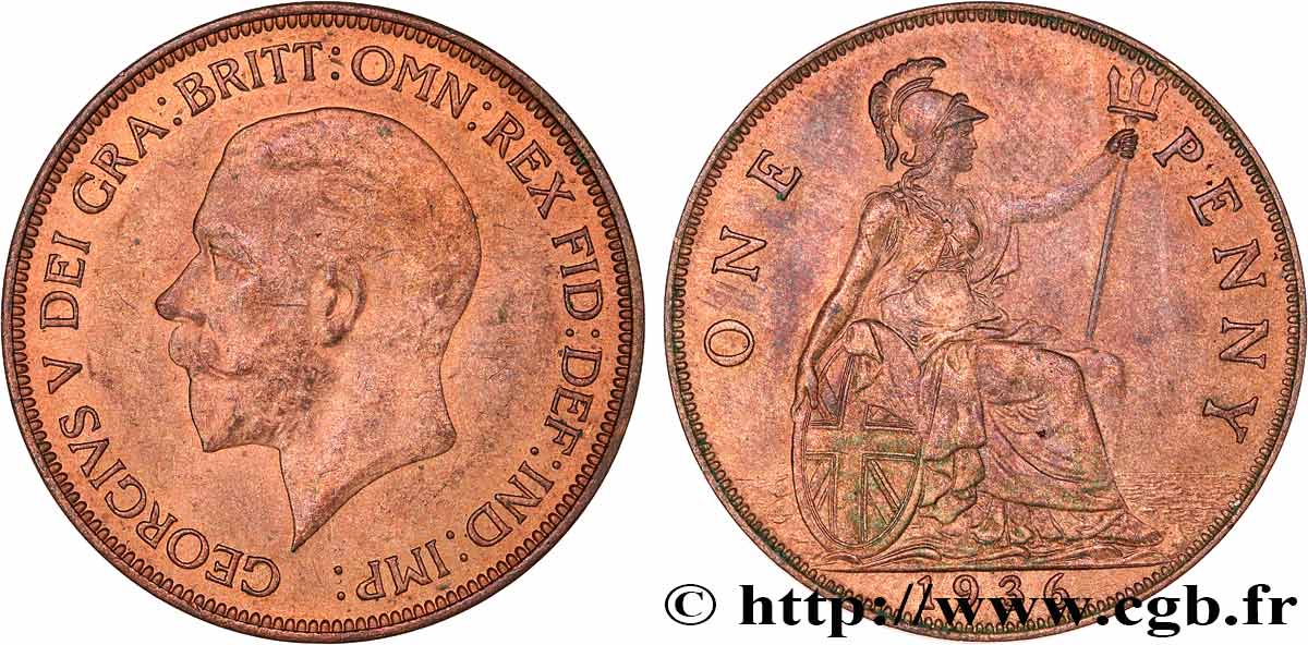 VEREINIGTEN KÖNIGREICH 1 Penny Georges V 1936  VZ 
