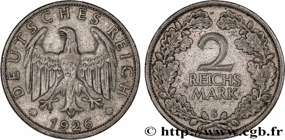 ALLEMAGNE 2 Reichsmark aigle 1926 Karlsruhe - G TTB 