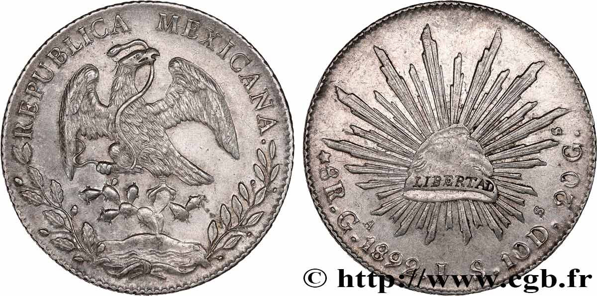 MÉXICO 8 Reales 1892 Guadalajara - Ga MBC 