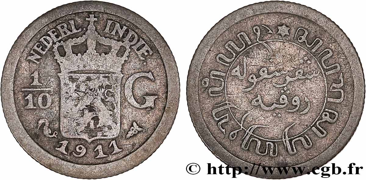 INDIE OLANDESI 1/10 Gulden 1911  q.BB 