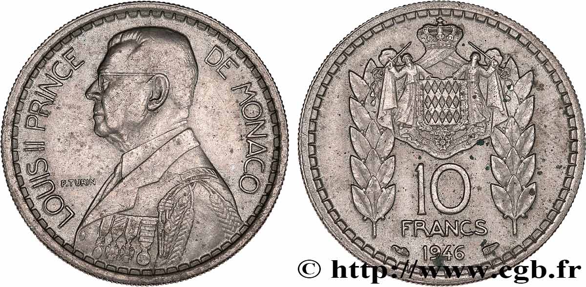 MONACO 10 Francs Louis II 1946 Paris q.SPL 