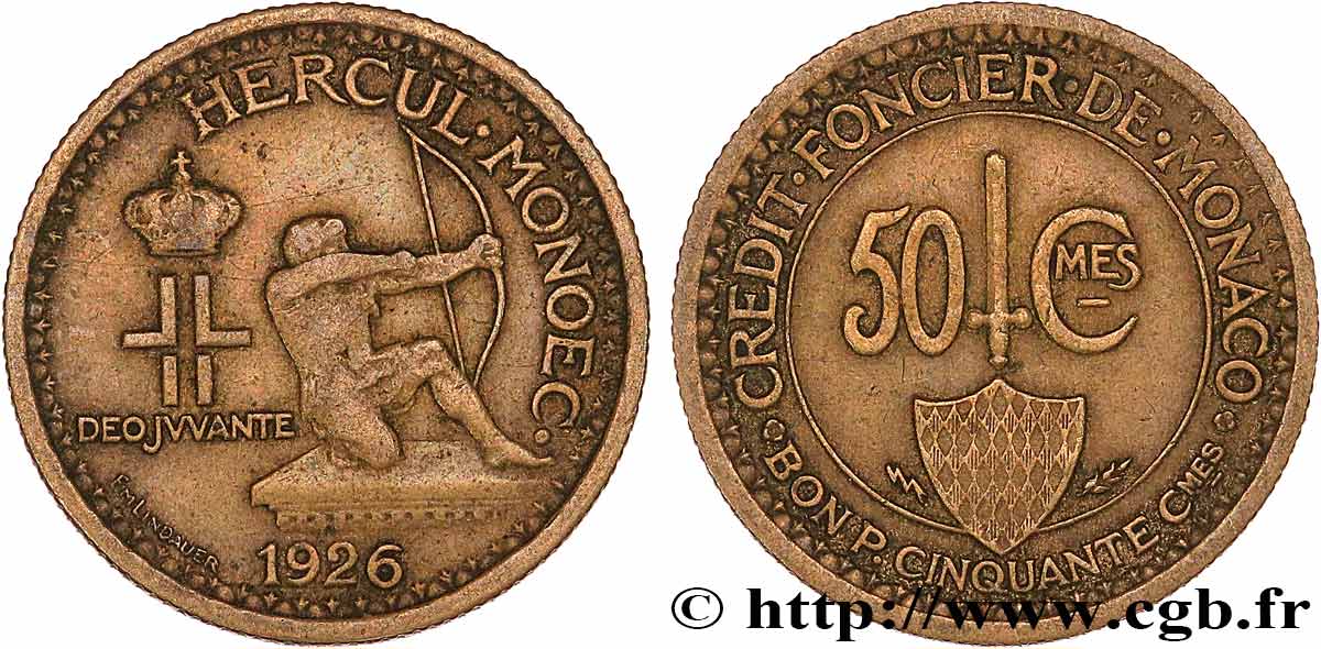 MONACO 50 Centimes émission du Crédit Foncier de Monaco 1926 Poissy TTB 