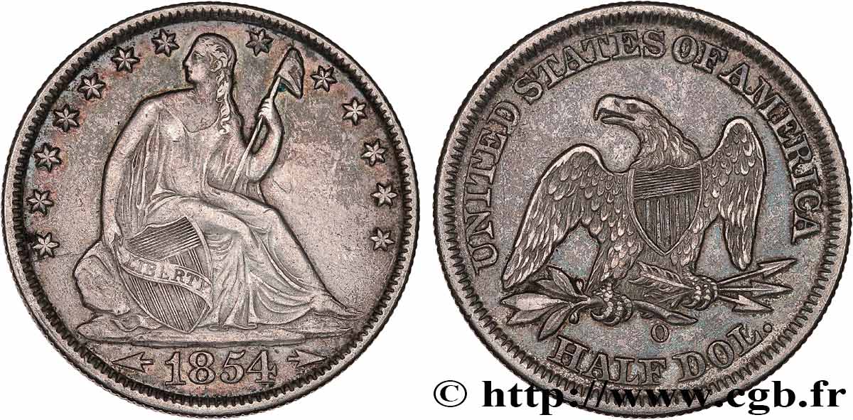 ESTADOS UNIDOS DE AMÉRICA 1/2 Dollar type Liberté assise variété à grande date 1854 Nouvelle-Orléans - O MBC 