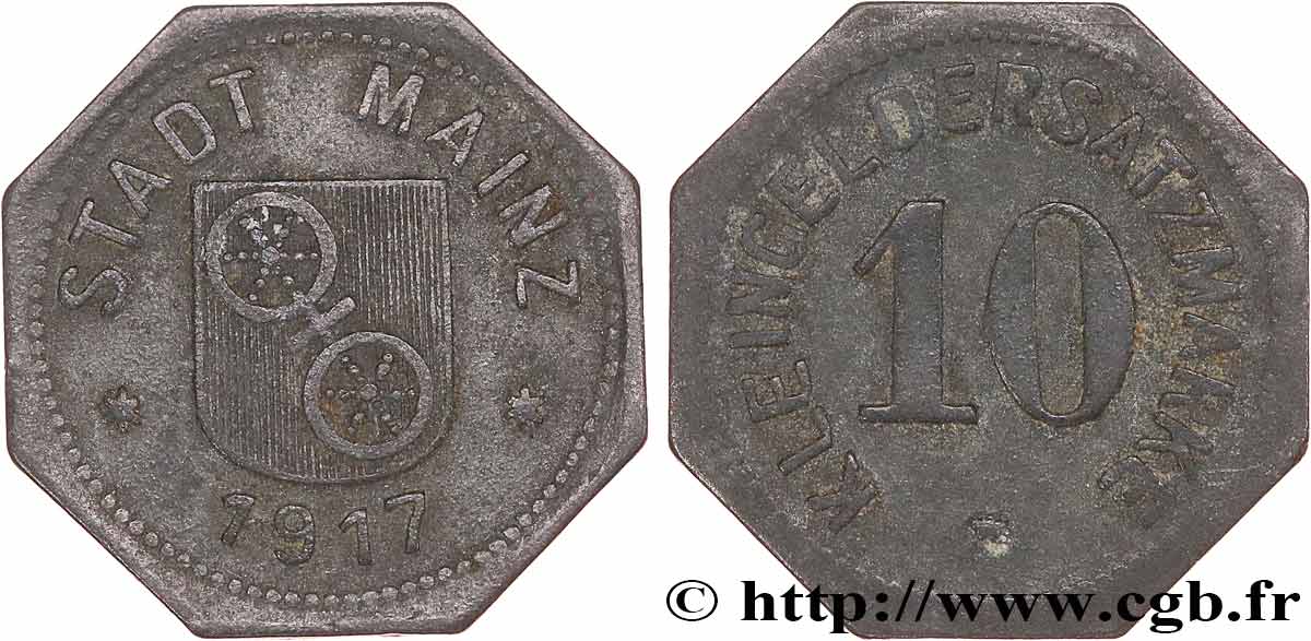 ALLEMAGNE - Notgeld 10 Pfennig ville de Mayence (Mainz) 1917  TTB 