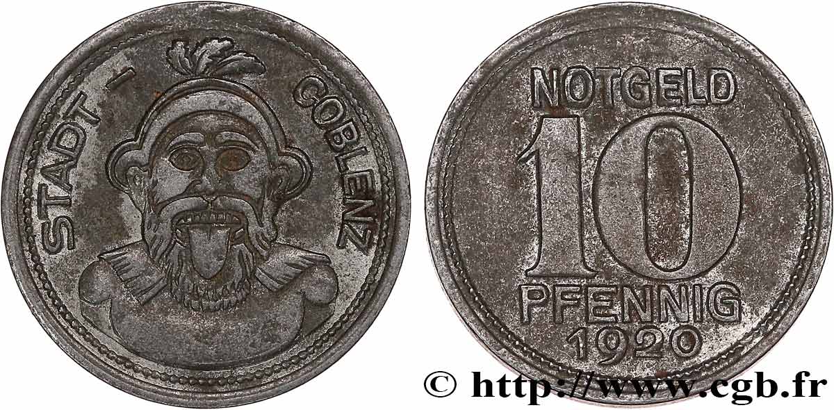 GERMANY - Notgeld 10 Pfennig Coblenz (Coblence) 1920  XF 