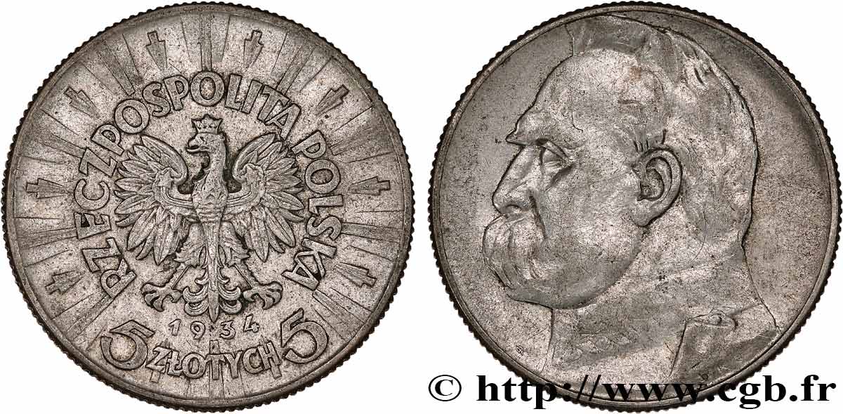 POLONIA 5 Zlotych Joseph Pilsudski 1934 Varsovie MBC 