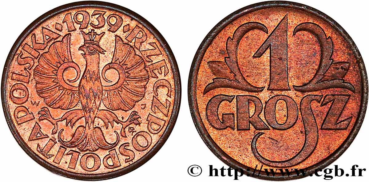 POLONIA 1 Grosz 1939 Varsovie EBC 