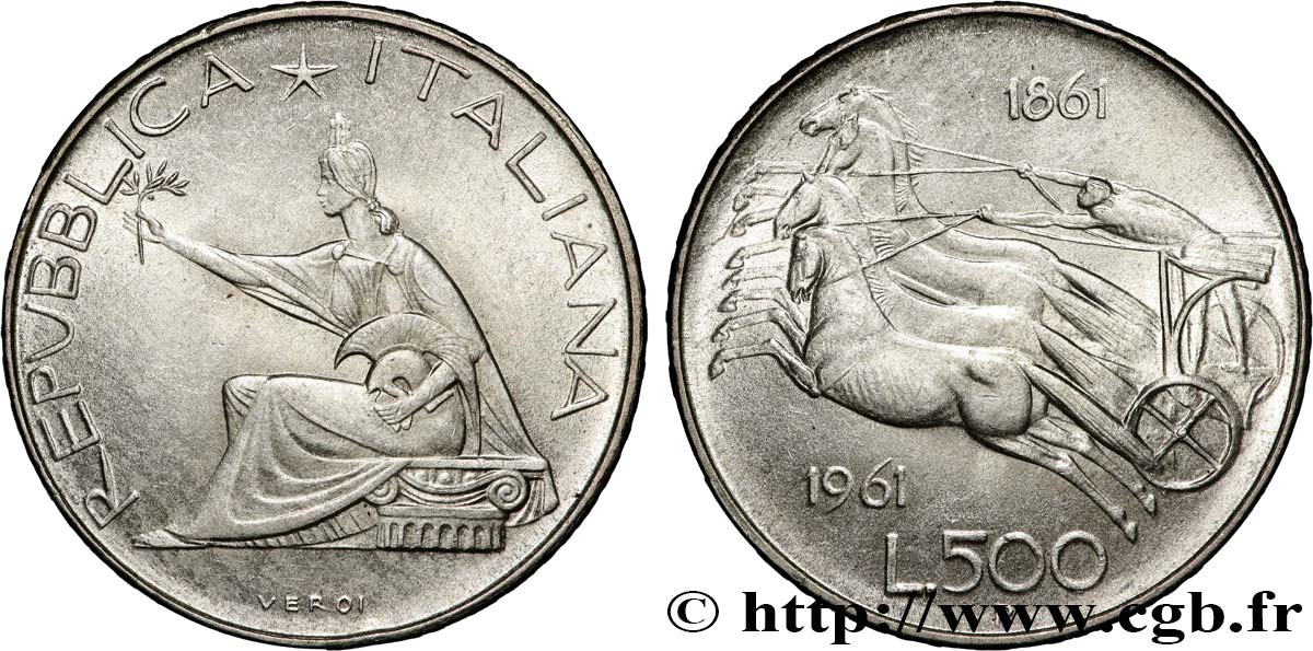 ITALY 500 Lire Centenaire de l’Unité Italienne 1961 Rome AU 