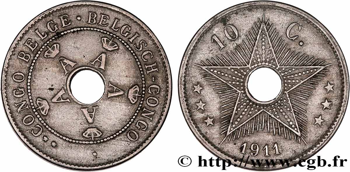 BELGISCH-KONGO 10 Centimes Albert Ier 1911  SS 