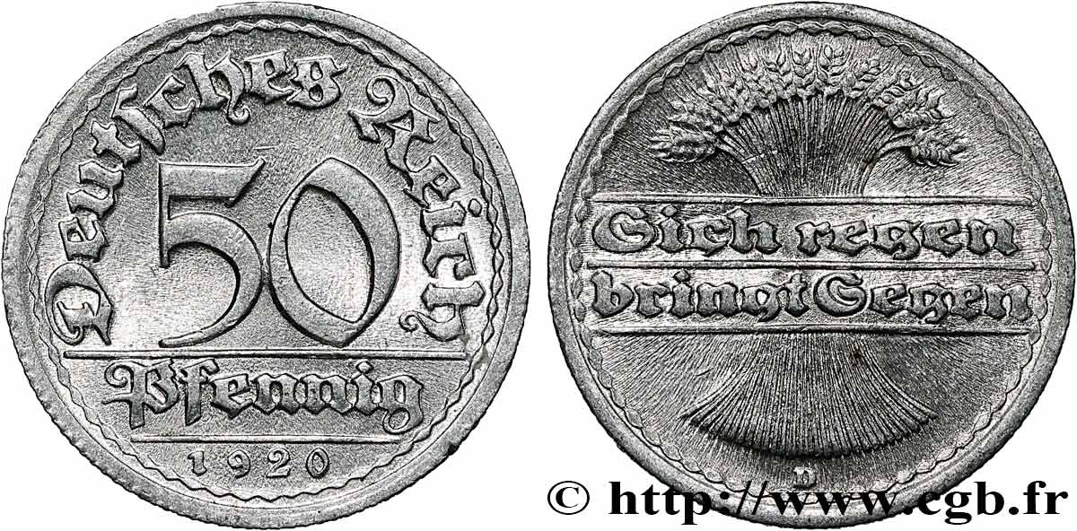 Deutsches Reich 50 Pfennig Sich Regen Bringt Segen ALLEMAGNE 50 Pfennig gerbe de blé “sich regen bringt segen“ 1920 Munich