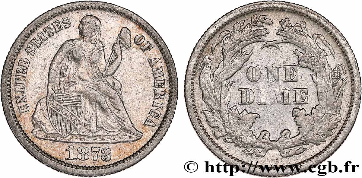 ÉTATS-UNIS D AMÉRIQUE 1 Dime Liberté assise 1873 Philadelphie TB+ 