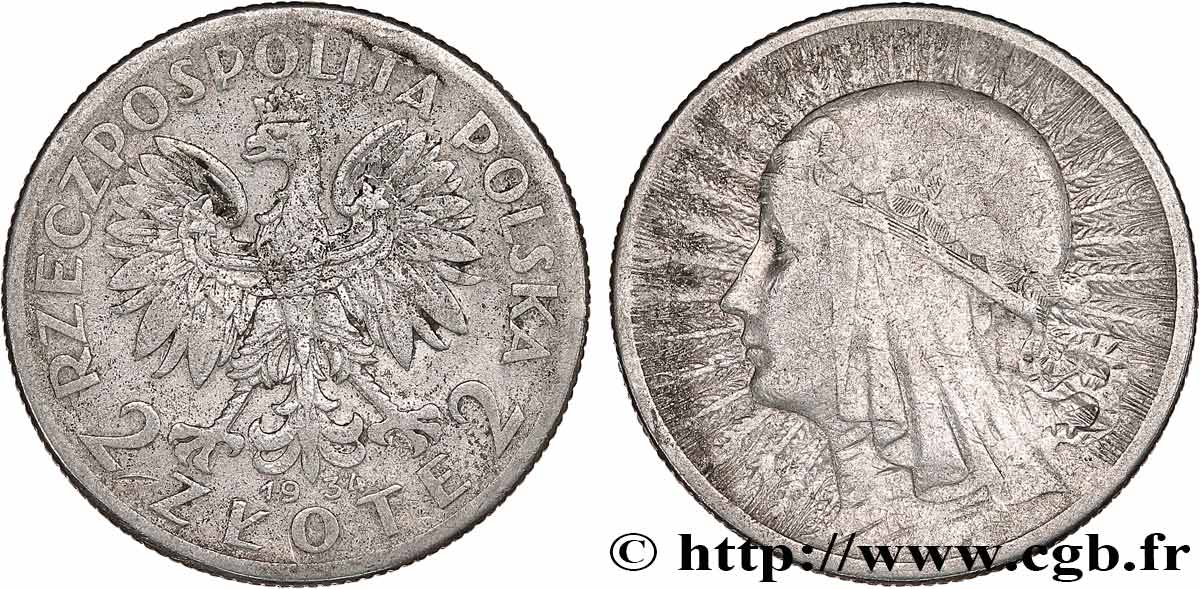 POLOGNE 2 Zlote Reine Jadwiga 1934 Varsovie TB+ 