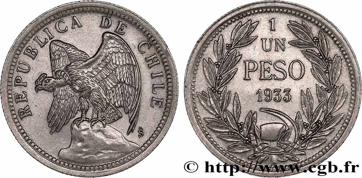 CHILI 1 Peso condor 1933 Santiago - S° TTB+ 