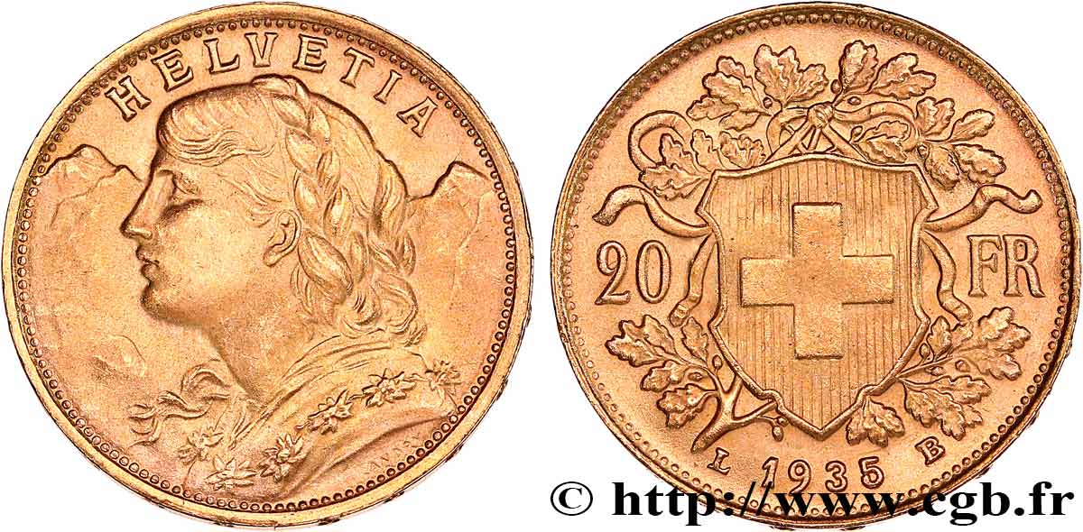 ORO, PALLADIO E PLATINO: INVESTIMENTI 20 Francs &nbsp;Vreneli&nbsp;  1935 Berne SPL 