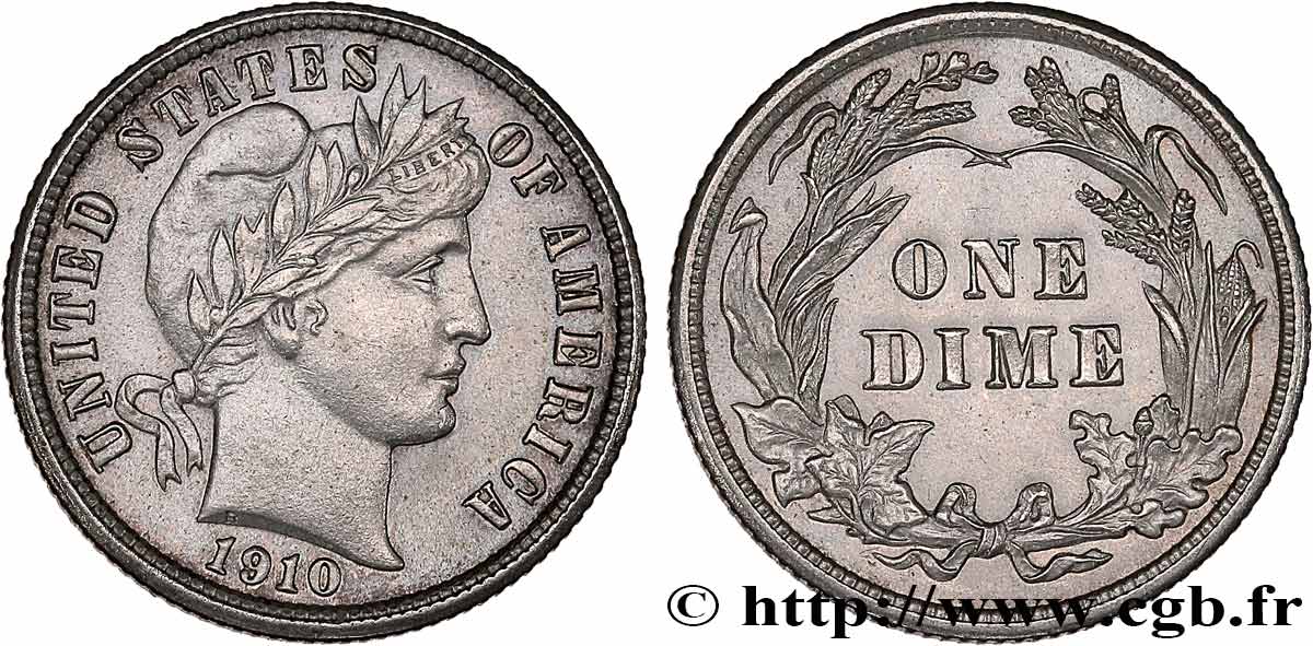 ÉTATS-UNIS D AMÉRIQUE 1 Dime Barber 1910 Philadelphie SUP 