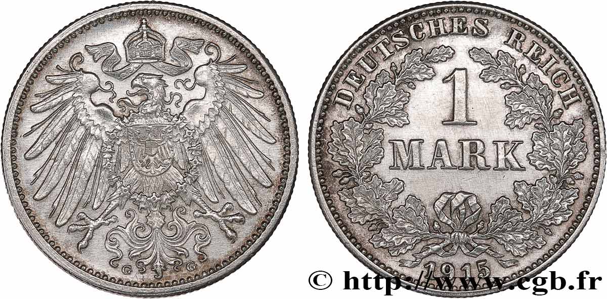 ALEMANIA 1 Mark Empire aigle impérial 1915 Karlsruhe EBC 