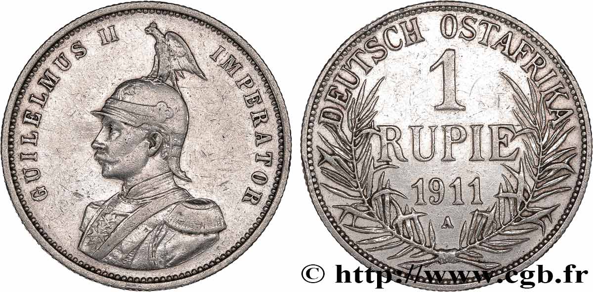 DEUTSCH-OSTAFRIKA 1 Rupie (Roupie) Guillaume II Deutsch-Ostafrica 1911 Berlin - A SS 