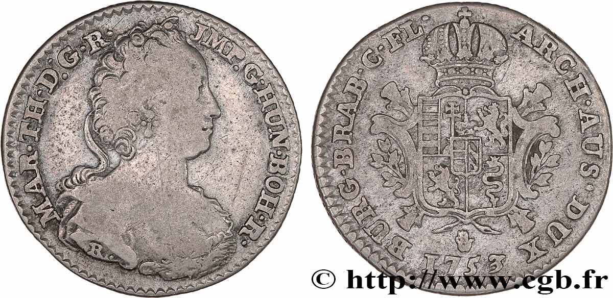BELGIUM - AUSTRIAN NETHERLANDS 1/4 Ducaton Marie-Thérèse 1753 Anvers VF 