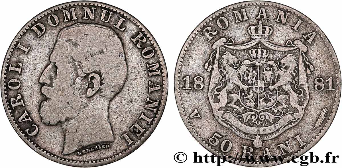 ROUMANIE 50 Bani Charles Ier 1881 Bucarest TB 