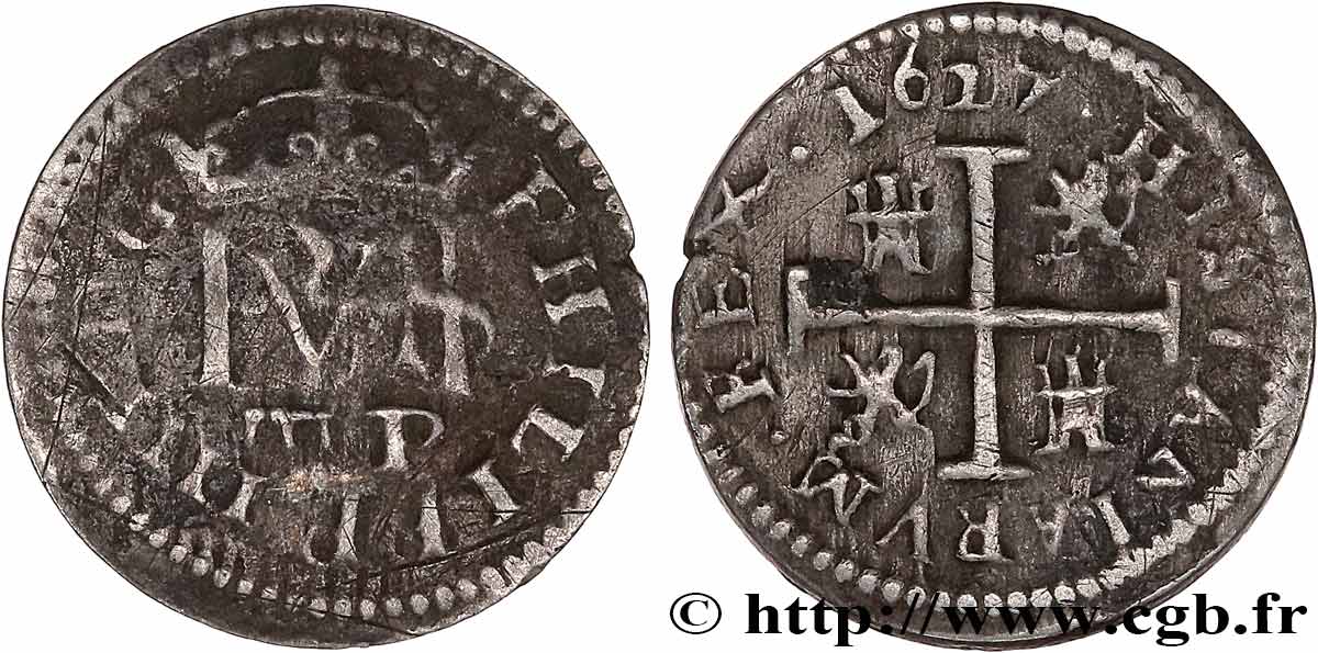 BOLIVIE 1/2 Real frappe pour Philippe III, erreur de légende 1617 Potosi TTB 