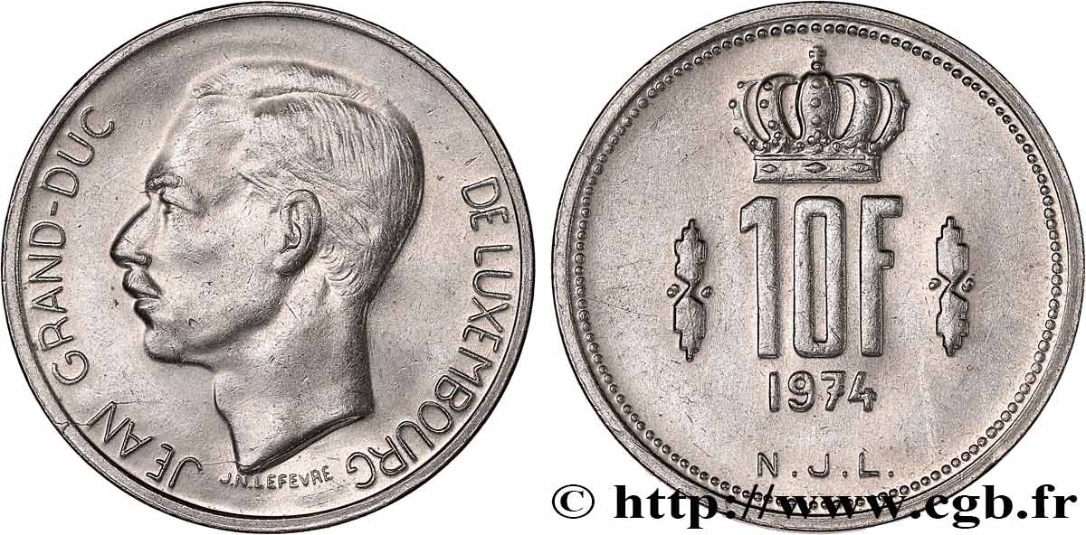 LUXEMBOURG 10 Francs Grand-Duc Jean 1974  TTB+ 