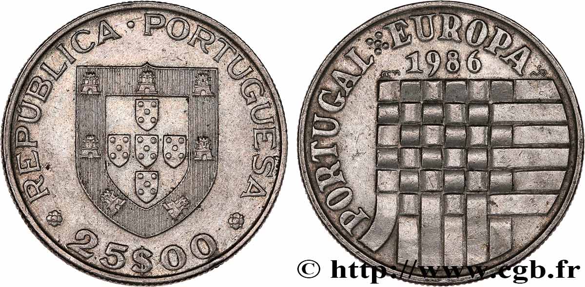 PORTUGAL 25 Escudos admission dans la Communauté Européenne 1986 Lisbonne AU 