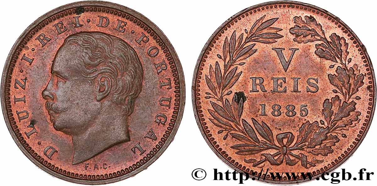 PORTUGAL - KINGDOM OF PORTUGAL - LUIS I 5 Réis 1885  XF 