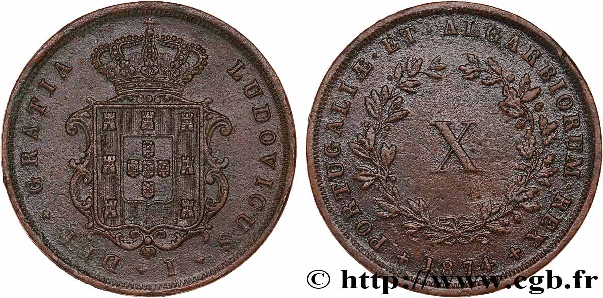 Pièce Portugaise 10 Reis 1734 - Cuivre - Très Beau État - Référence KM#217
