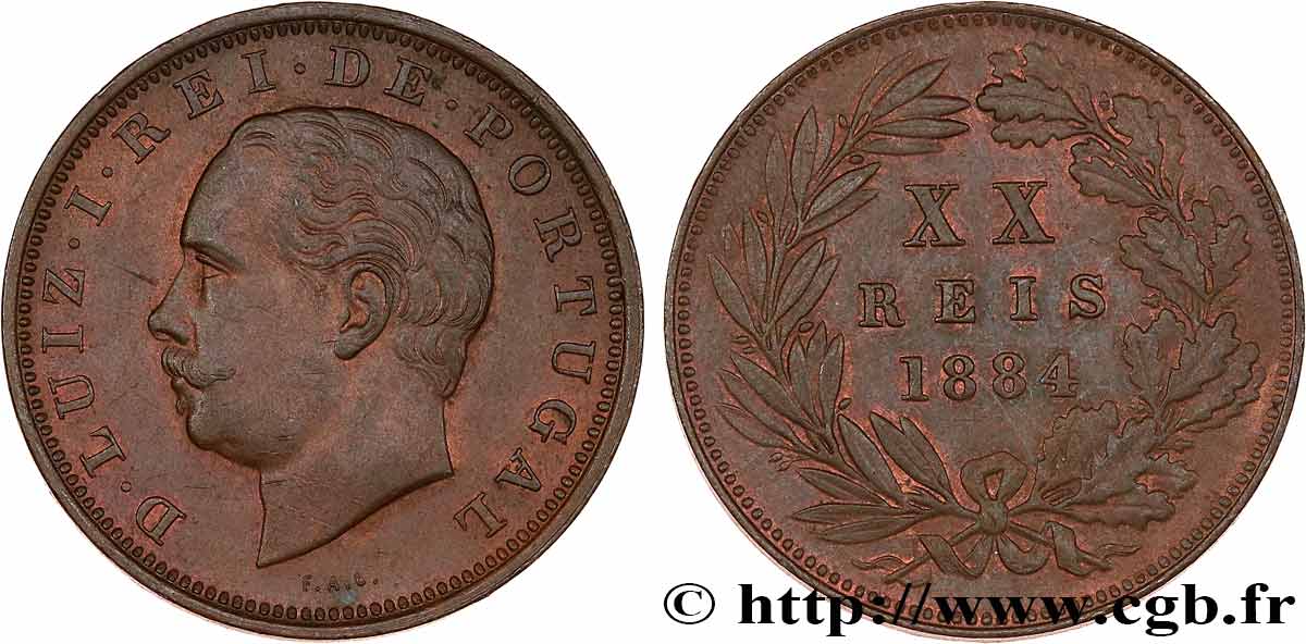 PORTUGAL - ROYAUME DU PORTUGAL - LOUIS Ier 20 Réis  1884  TTB+ 