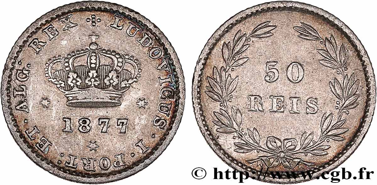 PORTUGAL - KINGDOM OF PORTUGAL - LUIS I 50 Réis  1877  XF 