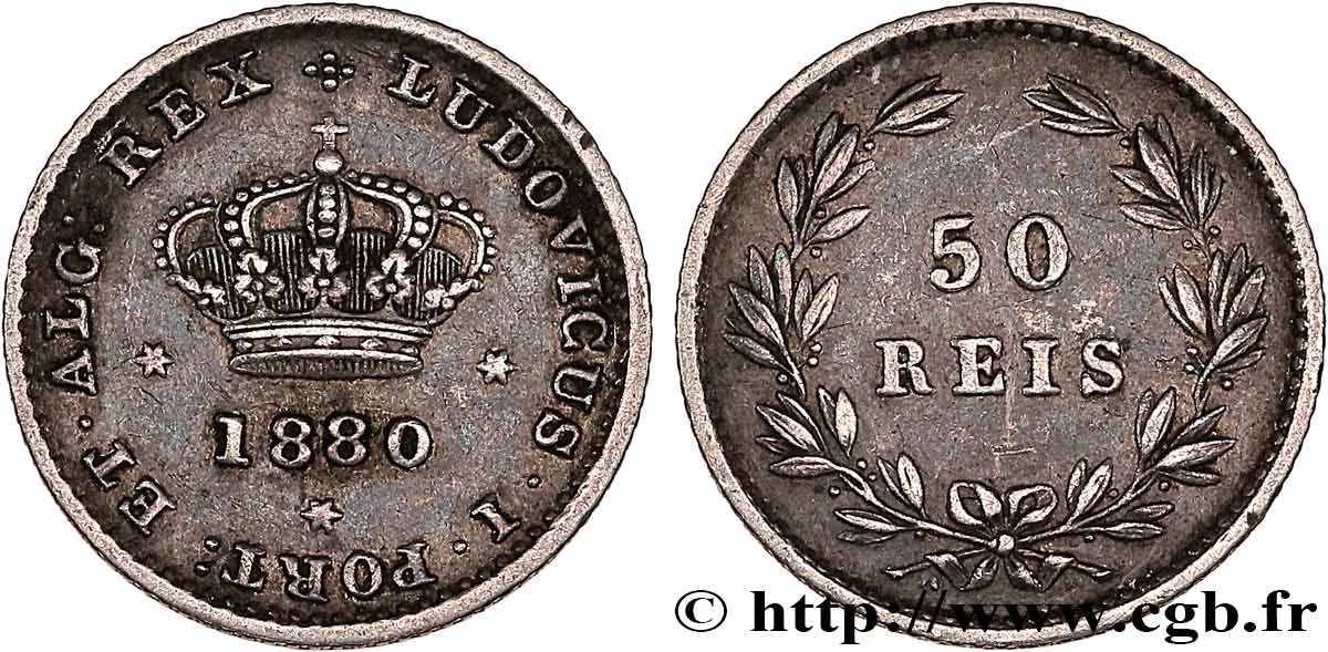 PORTUGAL - KINGDOM OF PORTUGAL - LUIS I 50 Reis  1880  XF 