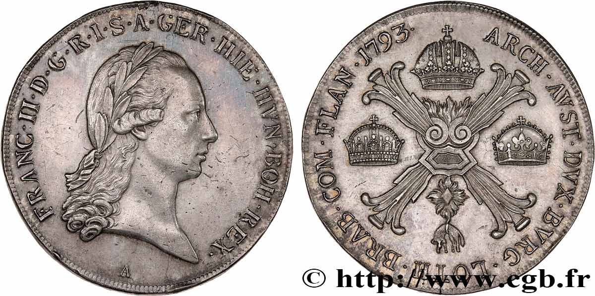 BELGIQUE - PAYS-BAS AUTRICHIENS 1 Kronenthaler François II 1793 Vienne ...