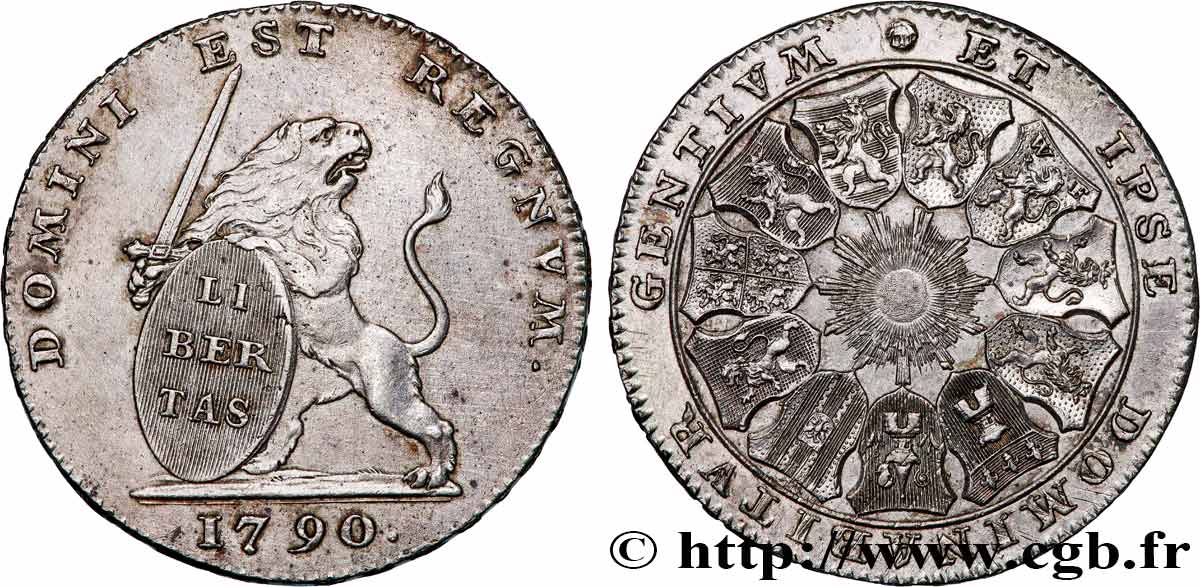 BELGIQUE - ÉTATS UNIS DE BELGIQUE Lion d’argent ou pièce de 3 florins 1790 Bruxelles MBC+ 