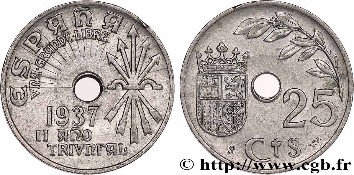 ESPAGNE 25 Centimos monnayage nationaliste 1937 Vienne SUP 