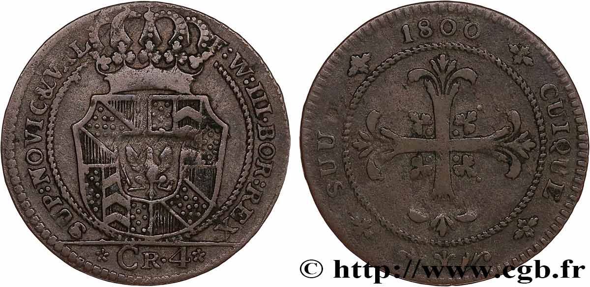 SUISSE - CANTON DE NEUCHATEL 1 Batzen (4 Kreuzer) Frédéric-Guillaume III de Prusse 1800  TB+ 