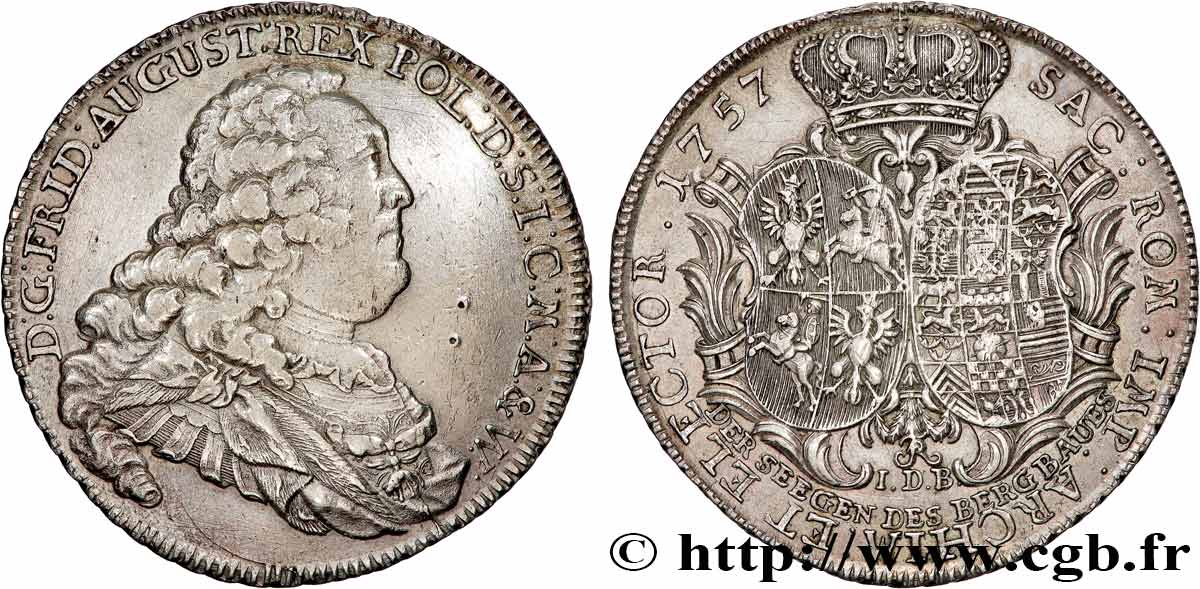 GERMANIA - SASSONIA 1 Speciesreichstaler Frédéric Auguste II roi de Saxe et de Pologne 1757 Dresde q.SPL 