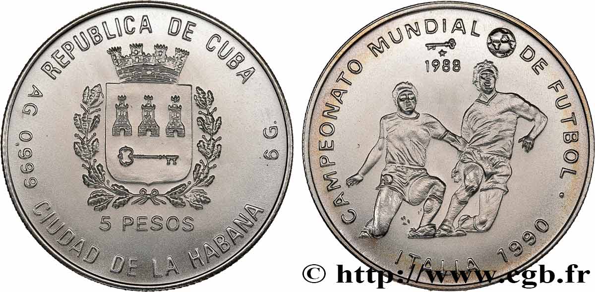 CUBA 5 Pesos Coupe du Monde de football Italie 1990 1988 La Havane FDC 