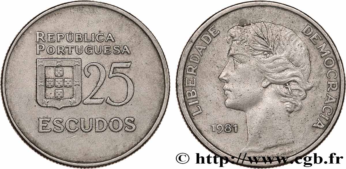 PORTUGAL 25 Escudos “liberté et démocratie” 1981  TTB+ 