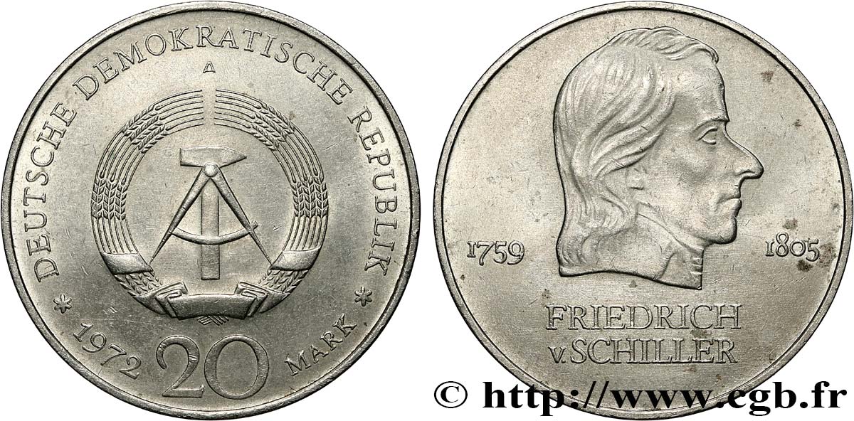 DEUTSCHE DEMOKRATISCHE REPUBLIK 20 Mark Friedrich von Schiller 1972  VZ 