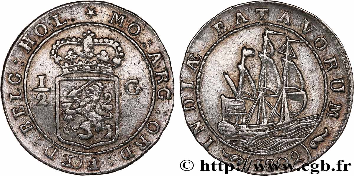 NETHERLANDS INDIES 1/2 Gulden République Batave 1802  AU 