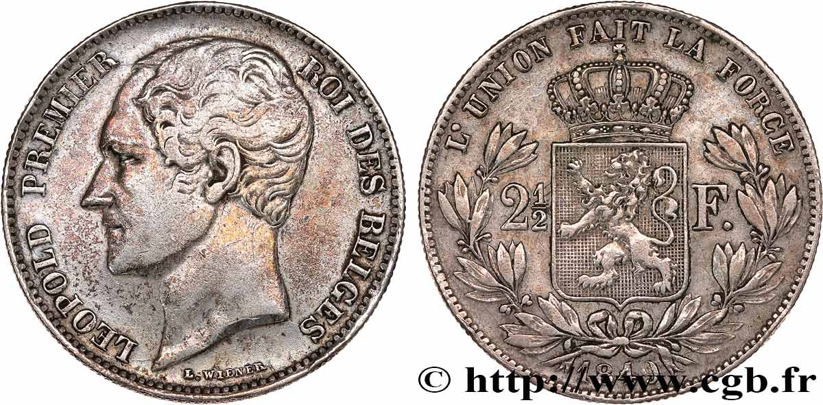 BELGIQUE 2 1/2 Francs grosse tête nue Léopold Ier 1849 Bruxelles TTB 