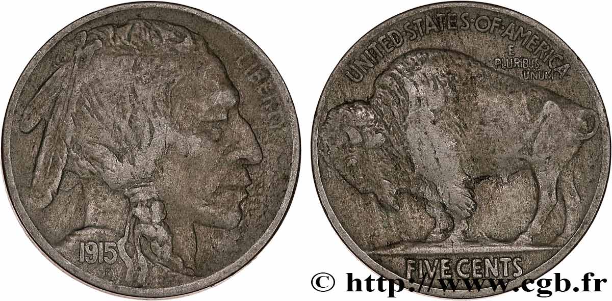 ÉTATS-UNIS D AMÉRIQUE 5 Cents Tête d’indien ou Buffalo variété 2 1915 Philadelphie TTB 