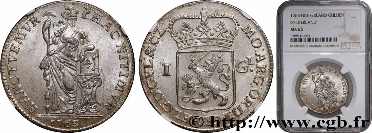 PROVINCES-UNIES - GUELDRE 1 Gulden 1763  SPL64 NGC