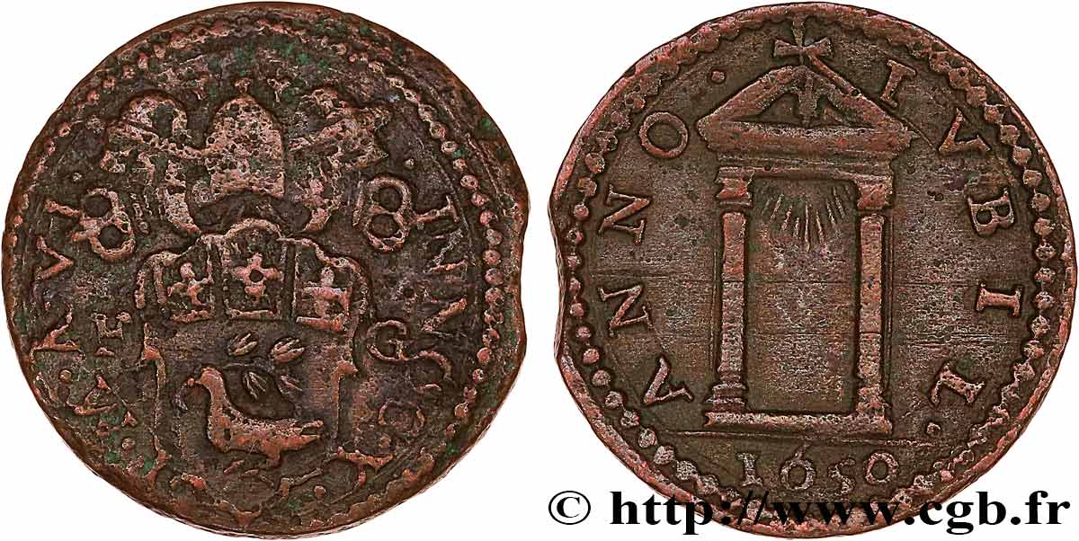 ITALIE - ÉTATS DU PAPE - INNOCENT X (Jean-Baptiste Pamphili) 1 Quattrino (1650) Rome TB 