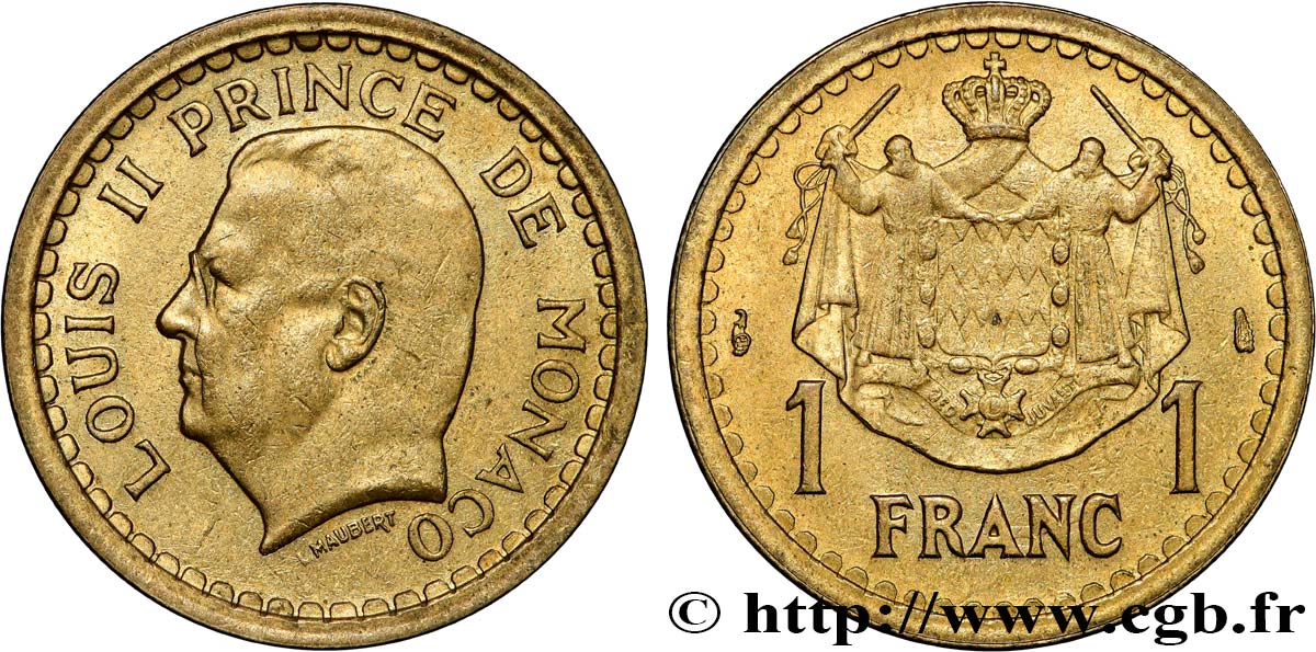 MONACO 1 Franc Louis II (1943) Paris SUP 