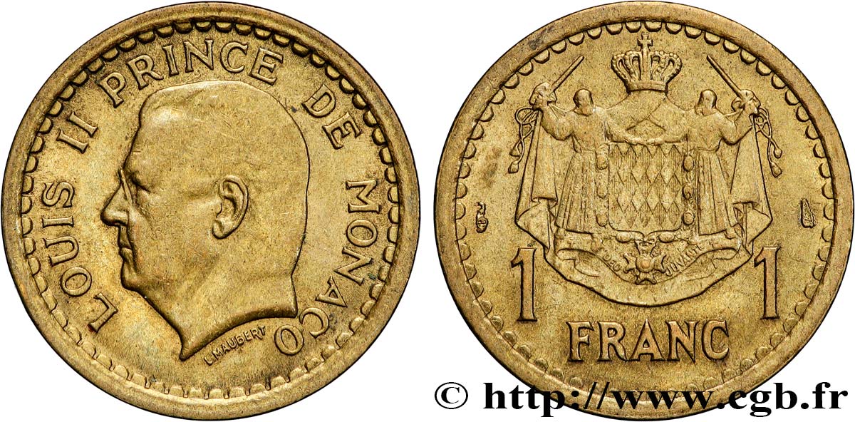 MONACO 1 Franc Louis II (1943) Paris SUP 