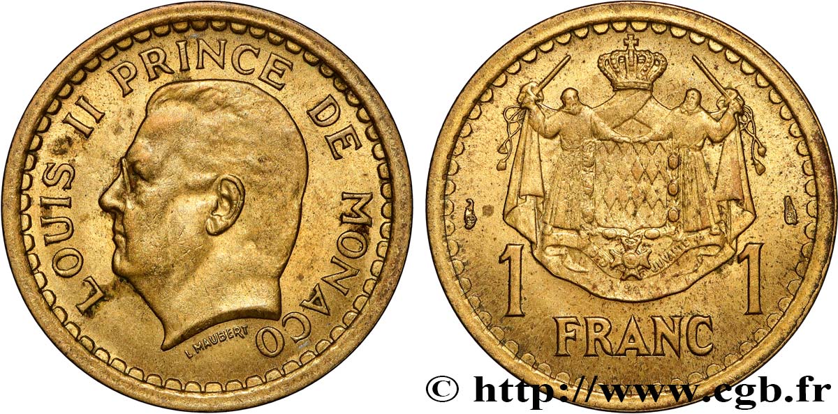 MONACO 1 Franc Louis II (1943) Paris SUP 